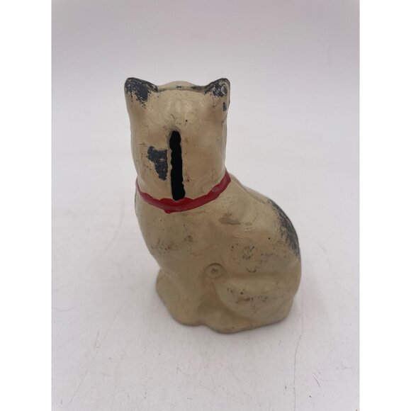 Vintage Cast Iron John Wright Cat Figurine Bank Red Bow Tie 4” - Picture 3 of 5